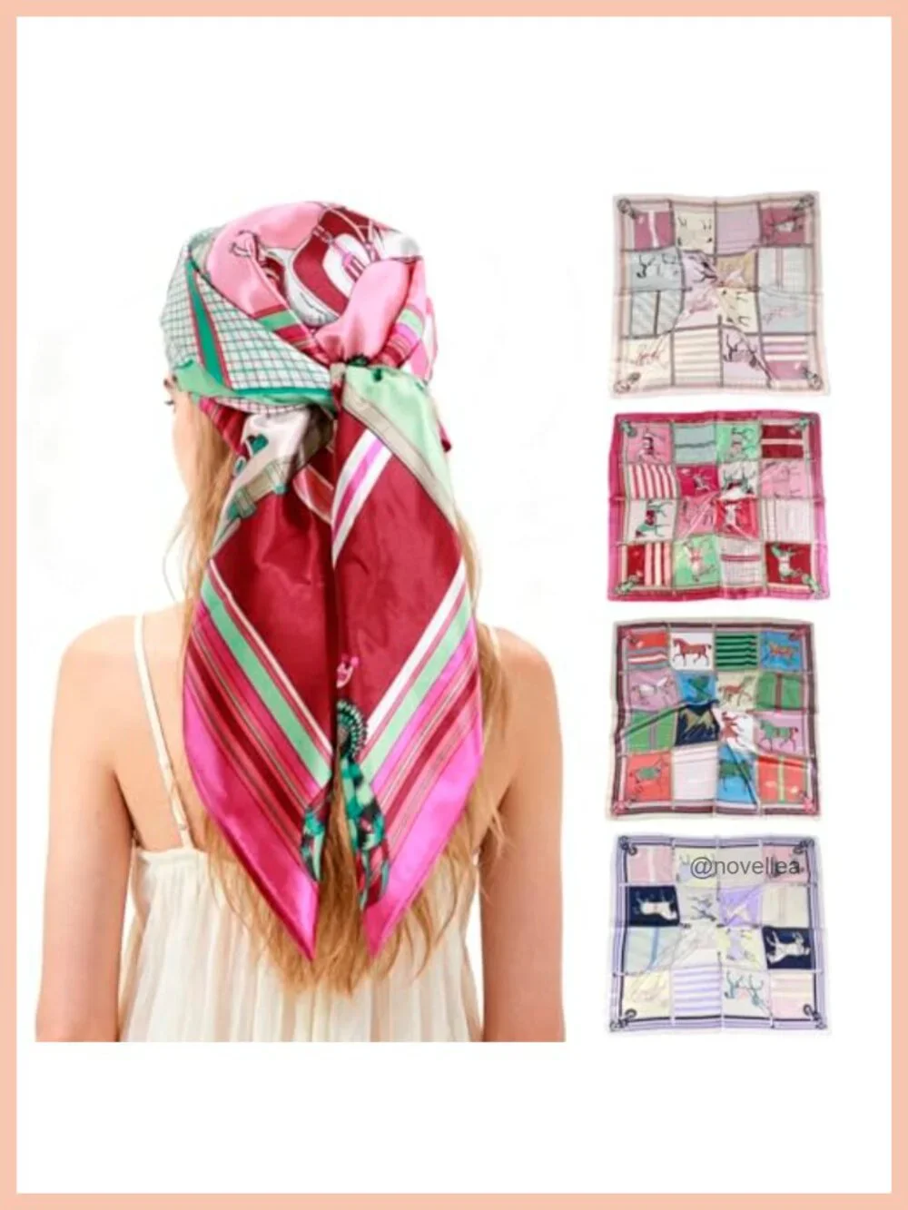 35-inch Silk Head Scarf for Women, 4 Pcs Satin Bandana Square Hair Wraps